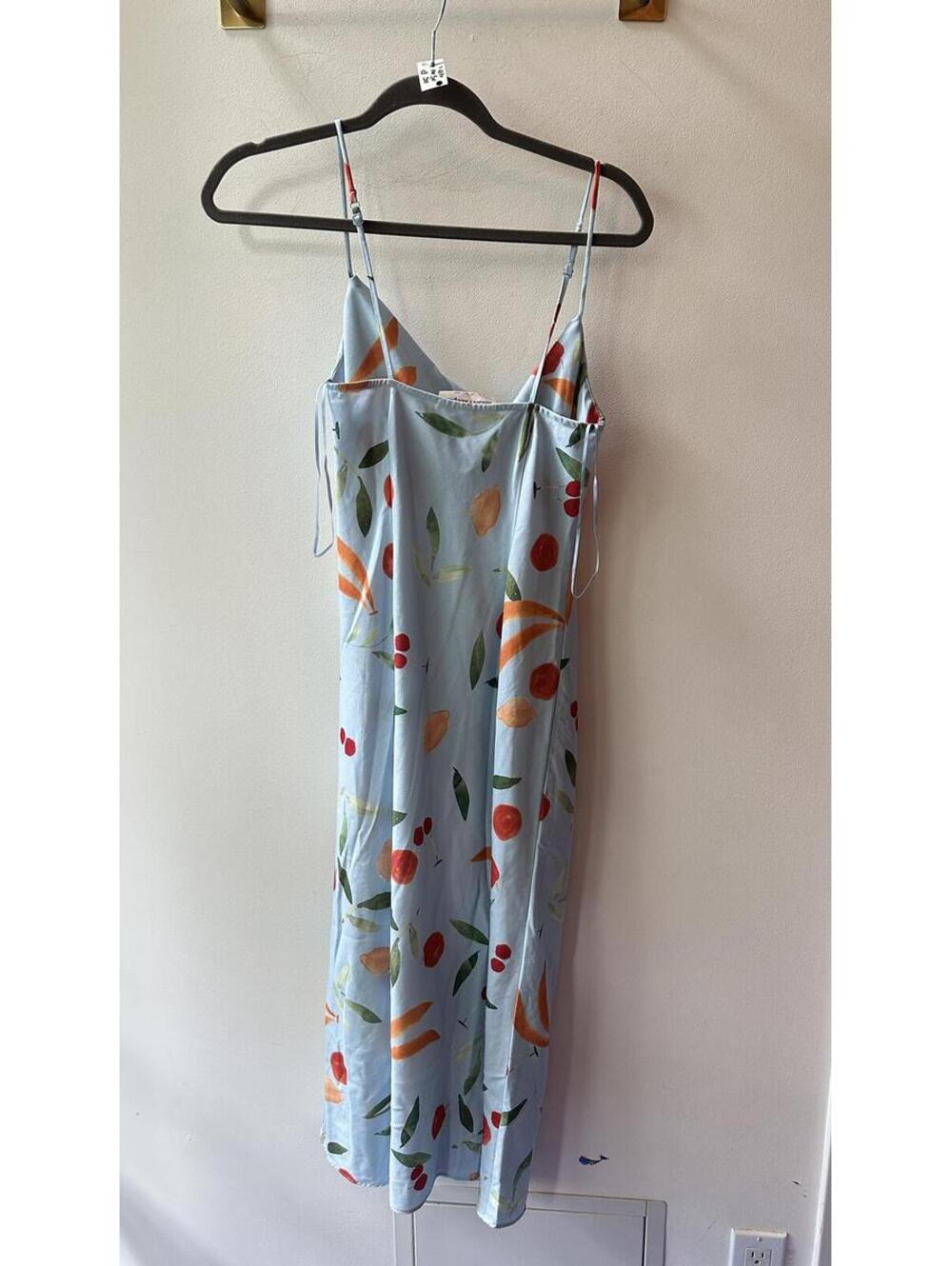 Finders Keepers, Blue Fruit Print Cowl Neck Midi Dress, Size S P2P 15 | 792